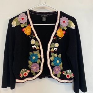 Vintage Floral Pattern Embroidered Black Cardigan